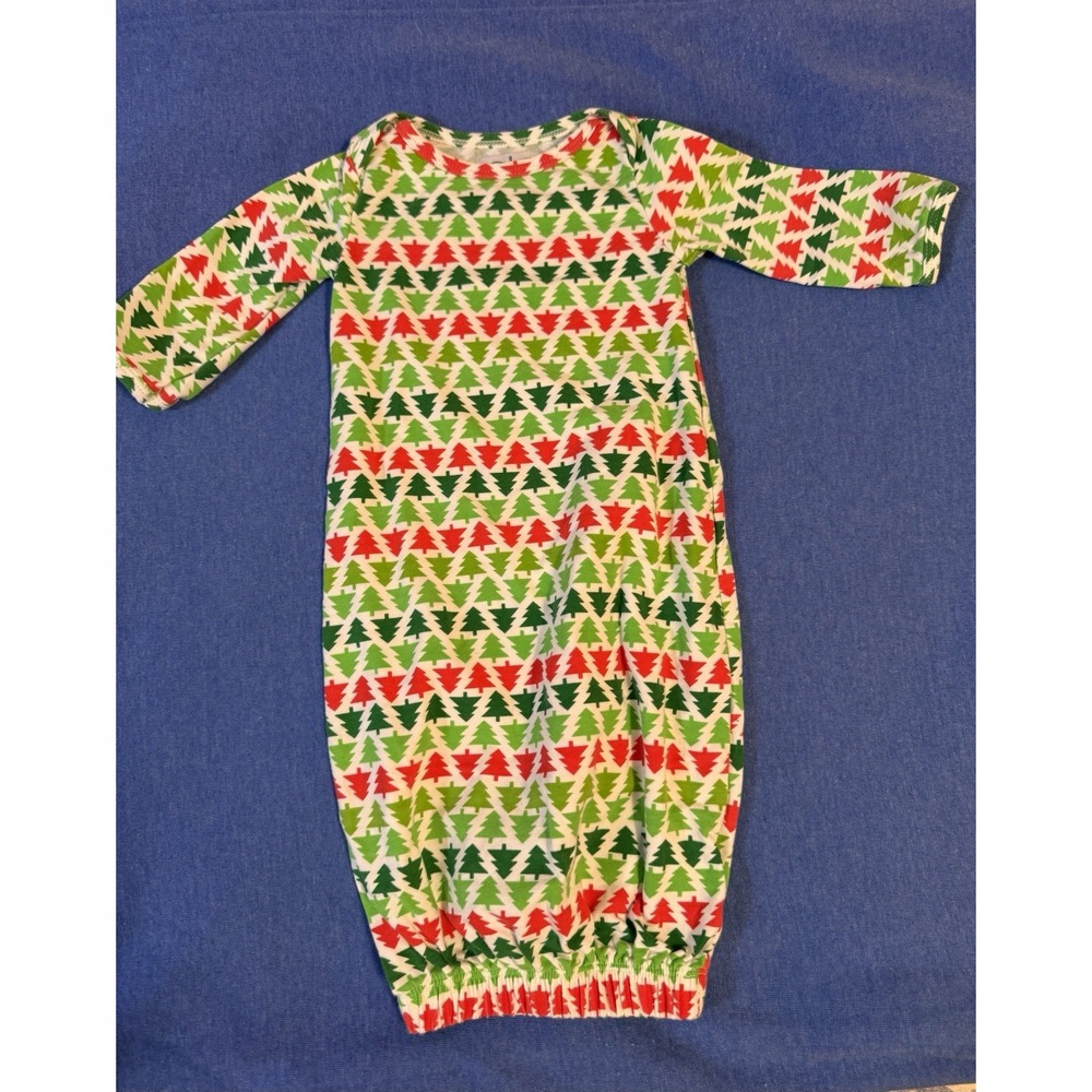 Mud Pie Newborn Christmas Gown, Size 0-3M, White With Red & Green Christmas Tree